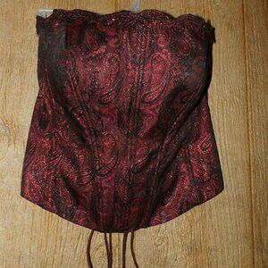 NEW BETSY & ADAM Red Lace Shimmer Corset  Bustier Top w/ Lace up Back Sz 14